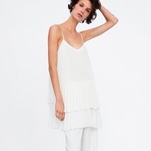 NWT Zara White pleated chiffon dress